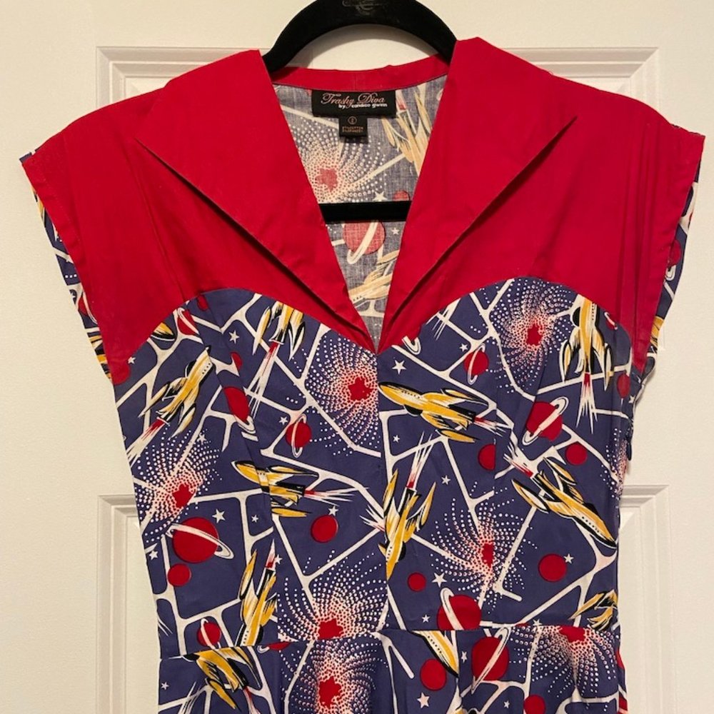 Trashy Diva retro rockets space age rockabilly dress, size 2